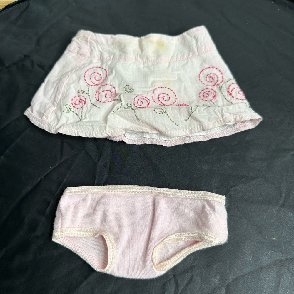 American Girl 2007 sweetheart Lollipop Embroidered Skirt pink & underwear